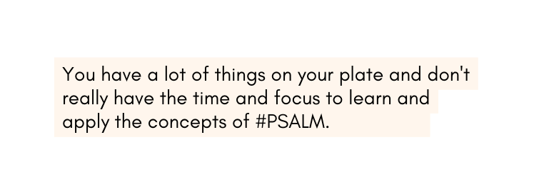 You have a lot of things on your plate and don t really have the time and focus to learn and apply the concepts of PSALM